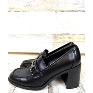 Marc Fisher Womens 6.5 Black Vega Leather Chunky Platform Loafer Horse Bit NEW